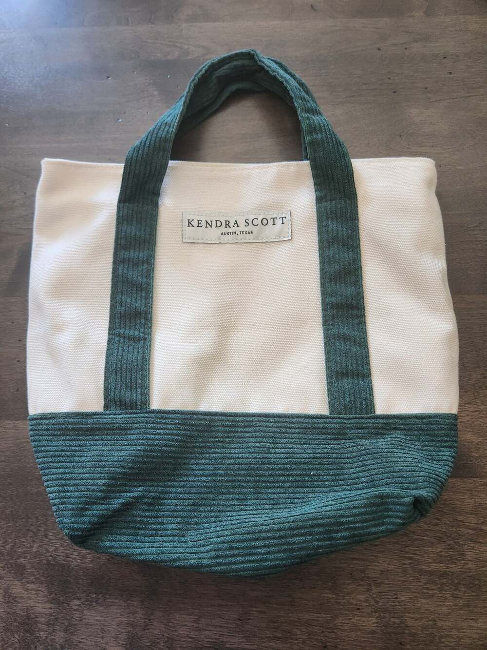 Kendra Scott Small Tote Bag in Forest Green and Cream